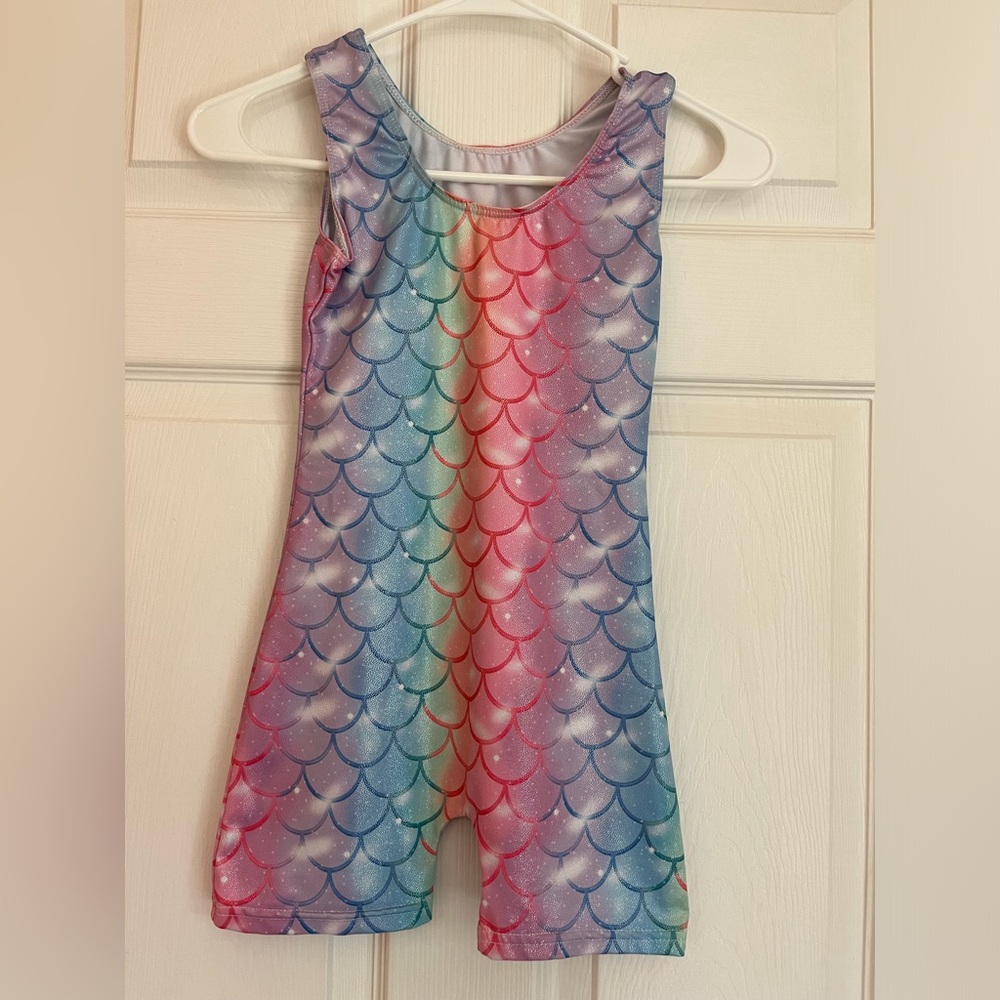 Rainbow Mermaid Scale Girls' One-Piece unitard dance gymnastics party Size 10/12